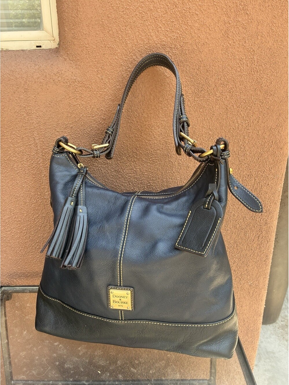 Dooney & Bourke Sophie Hobo Navy European Leather Black Trim Shoulder Bag EUC